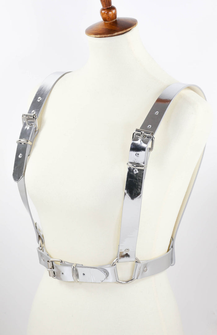 Silver Suspender Style Vegan Leather Harness