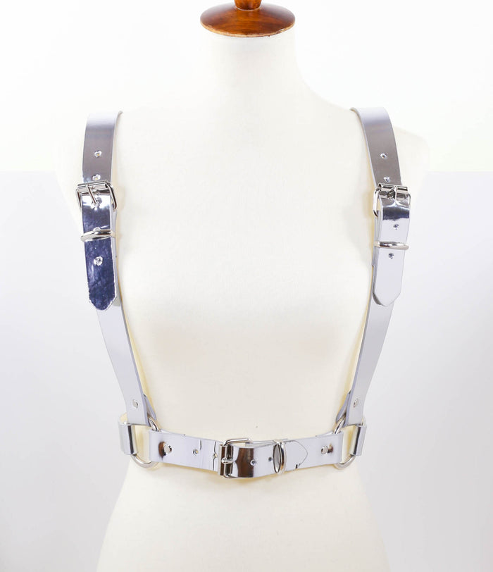 Silver Suspender Style Vegan Leather Harness