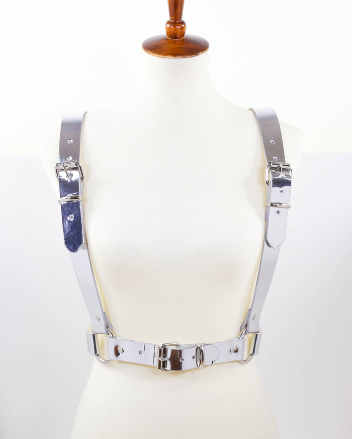 Silver Suspender Style Vegan Leather Harness