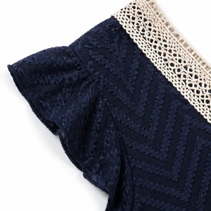 Solène – Crochet V-Neck Flutter Sleeve Summer Dress
