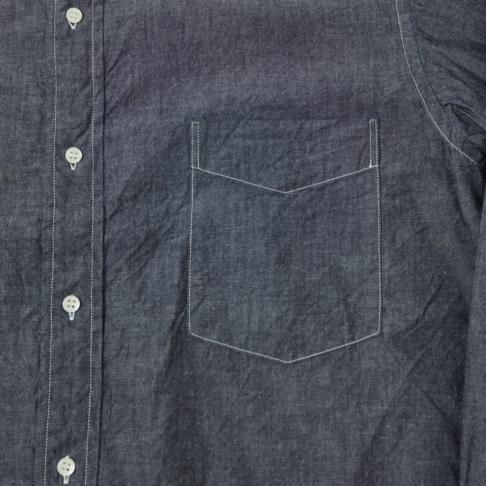 Spellbound Stand Collar Chambray Shirt - Navy