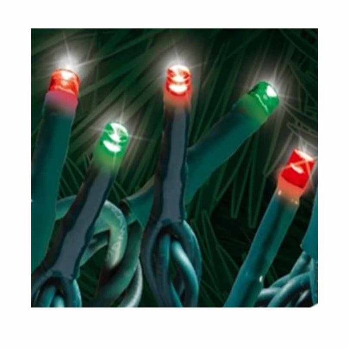 Starry Lights 500 Micro LED String Set – Red & Green by Available for Pick-Up & Delivery features glowing red and green lights on green wires, ideal for festive holiday décor among pine needles. Includes 8 lighting functions.
