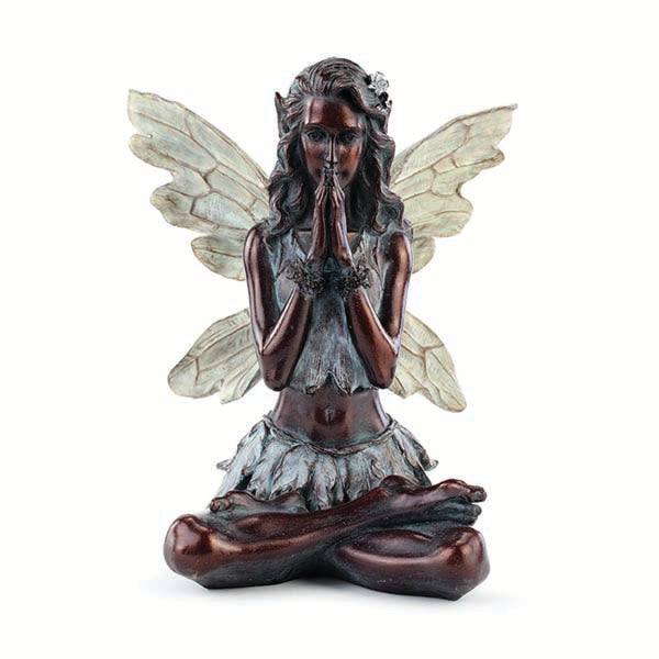 The Statuary - Meditation Fairy by Pick-Up & Local Delivery Only features a bronze-colored finish, light wings, leafy skirt, and flower crown—ideal for meditation spaces.