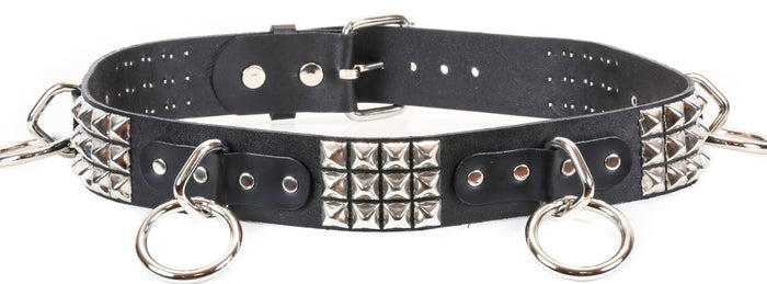 Studded Bondage Belt Large Rings Genuine Leather