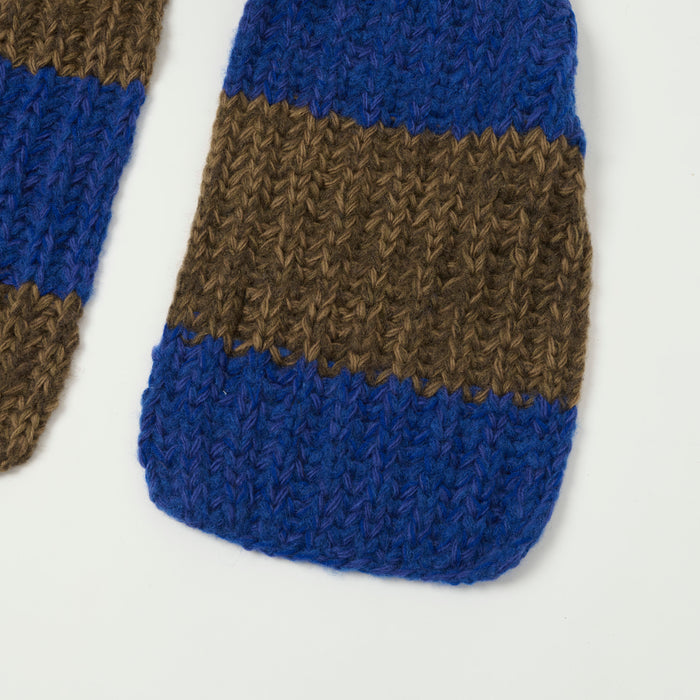 Sublime Hand Knit Long Muffler Scarf - Royal Blue/Brown