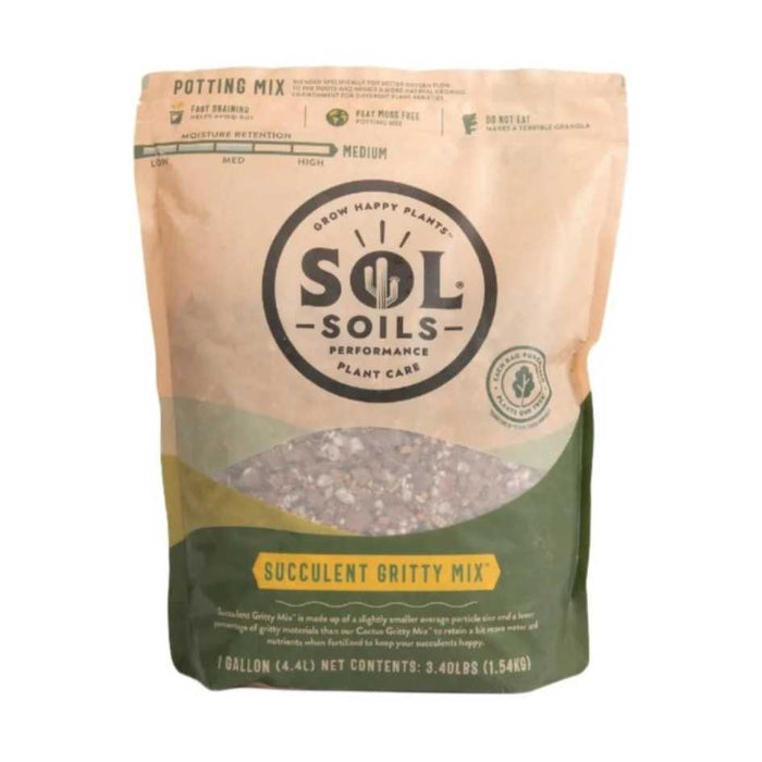A 1-gallon Succulent Gritty Mix from Available for Pick-Up & Delivery, weighing 3.40 lbs (1.54 kg), offers ideal moisture retention—perfect as a premium cactus and succulent potting soil.