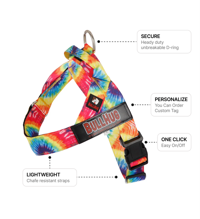 Tie Dye Dog Harness – Non-Choking, Adjustable