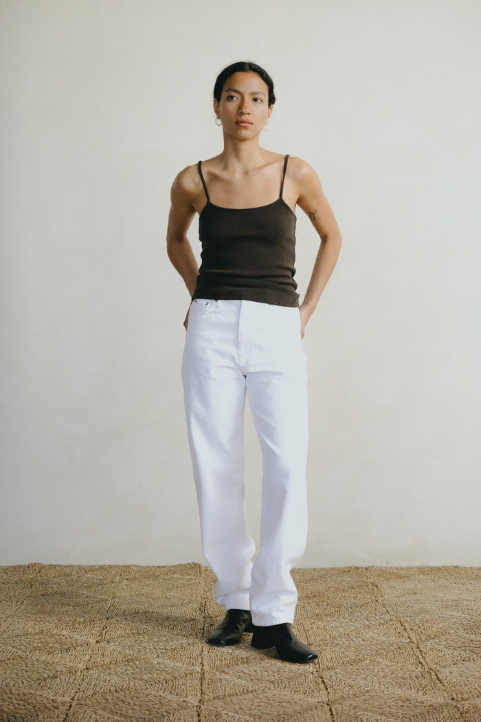 Uno Tank, Ribbed Silk Noil Jersey, Walnut