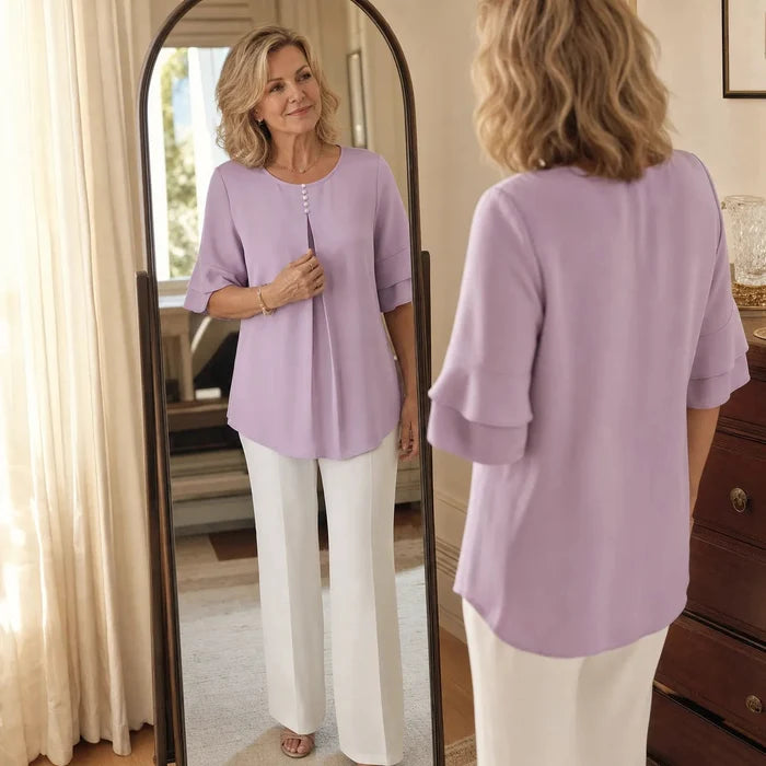 Vellora – Women's Pleated Flutter Sleeve Blouse
