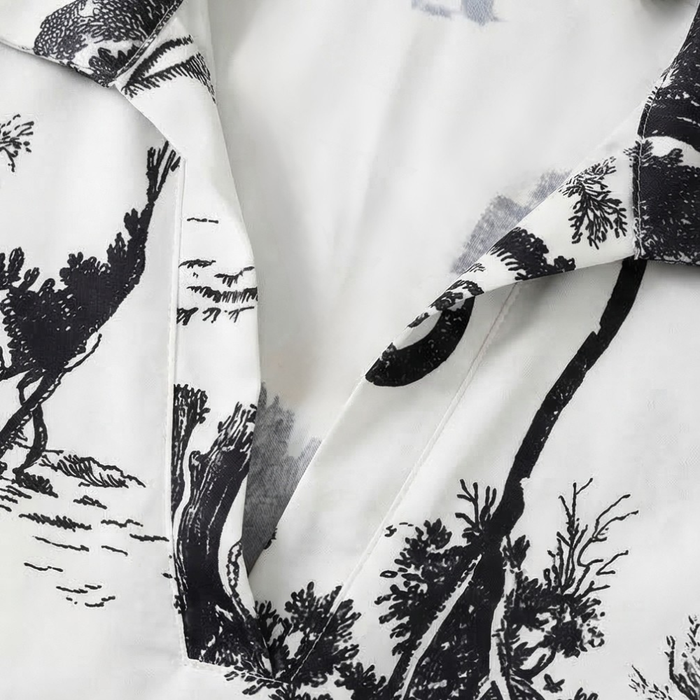 Vivara – Printed V-Neck Top and Wide Leg Pants Set