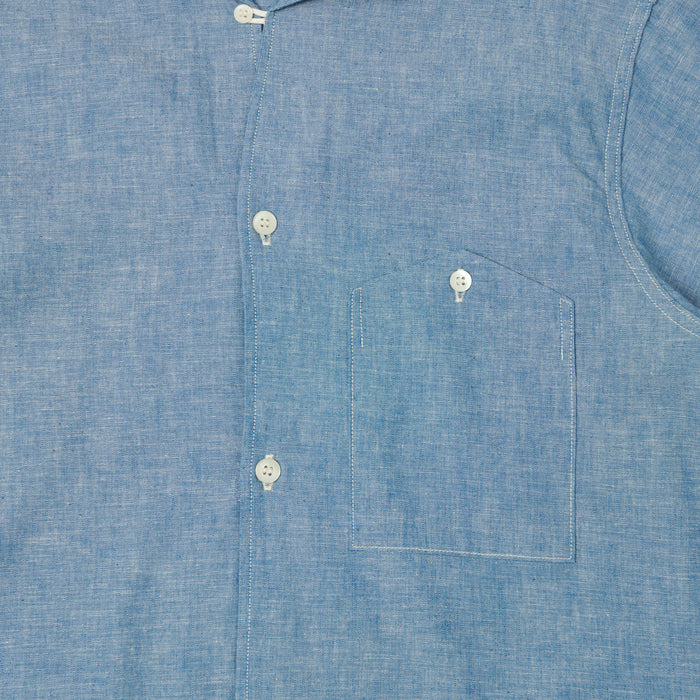 Warehouse & Co 3091 Duck Digger Open Collar Chambray Shirt - Blue