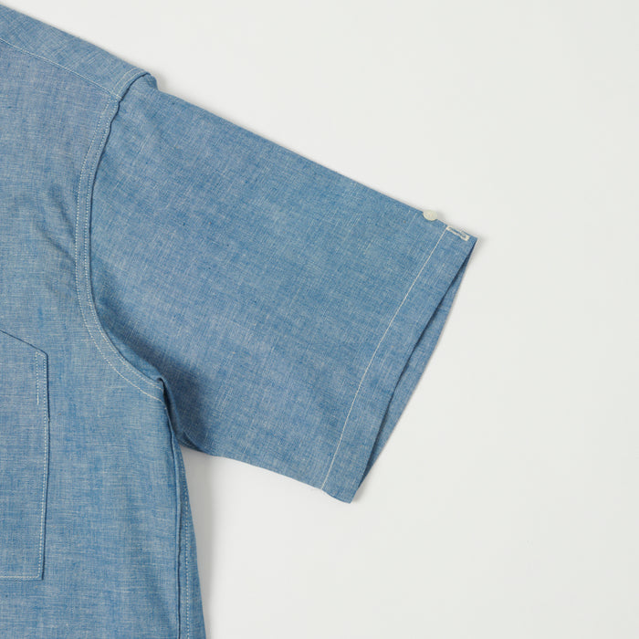 Warehouse & Co 3091 Duck Digger Open Collar Chambray Shirt - Blue
