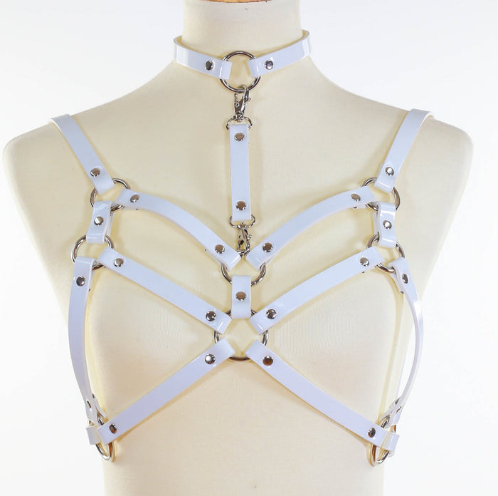 White  Bra Straps  Style Vegan Leather Harness