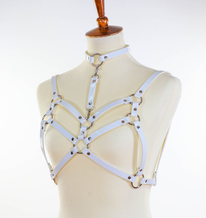 White  Bra Straps  Style Vegan Leather Harness