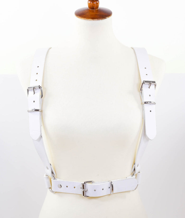White Suspender Style Vegan Leather Harness