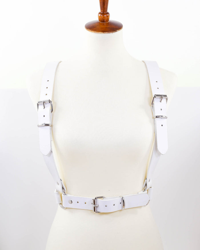 White Suspender Style Vegan Leather Harness