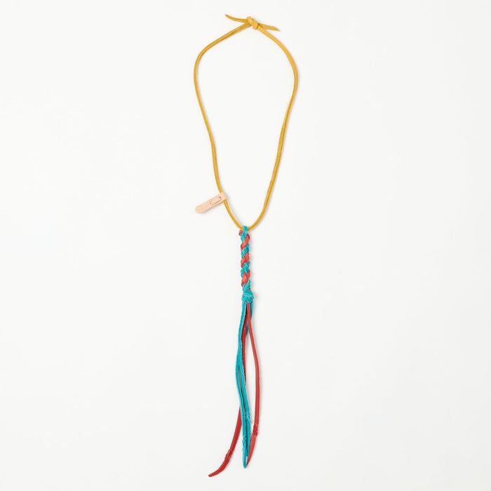 Yuketen Braided Leather Necklace - Turquoise/Red